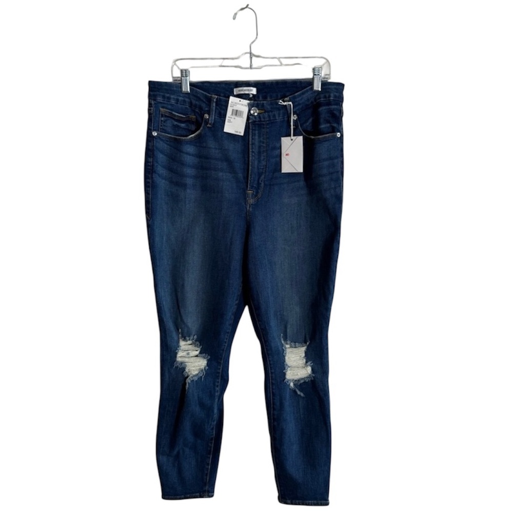 Good American Dark Blue Distressed Ankle Jeans